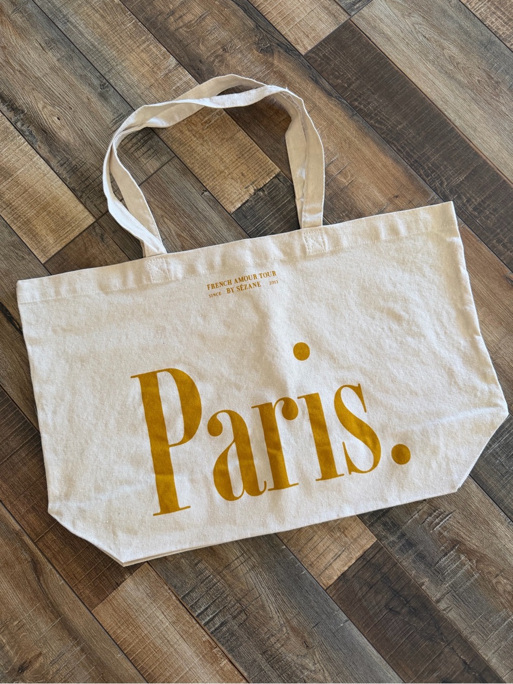 Sezane Cream Canvas Tote with Gold 'Paris' Print